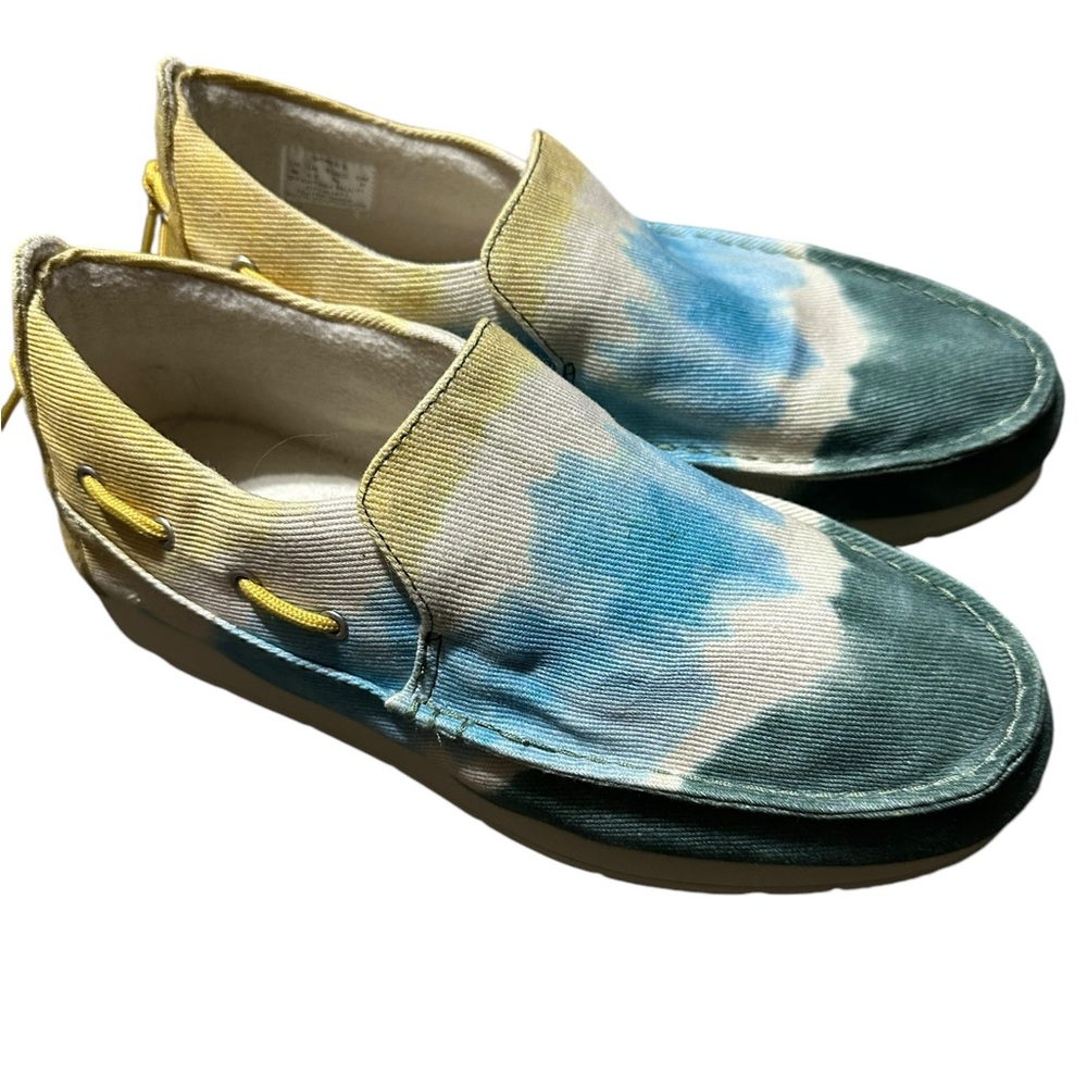 tie dye sperrys EUC women’s size 8 blue yellow boat shoes